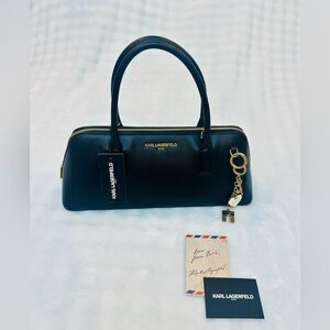 Karl Lagerfeld Black Satchel with Gold Accents